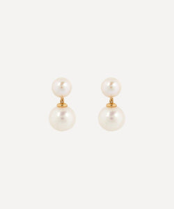 Mateo 14ct Gold Duo Pearl Dot Drop Earrings