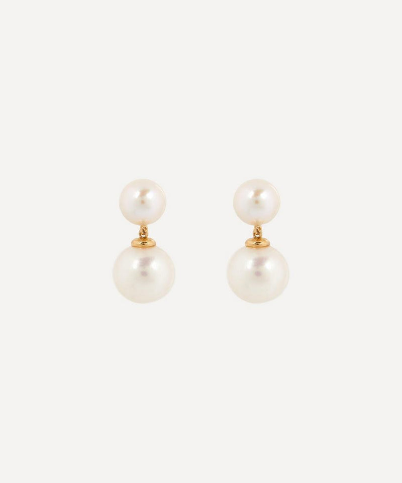 Mateo 14ct Gold Duo Pearl Dot Drop Earrings