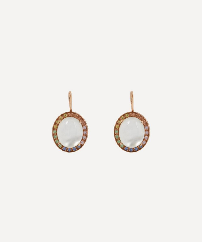 Andrea Fohrman 18ct Rose Gold Kat White Moonstone Oval Drop Earrings