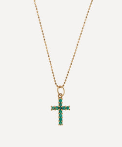 Andrea Fohrman 18ct Gold Emerald Pave Cross Pendant Necklace