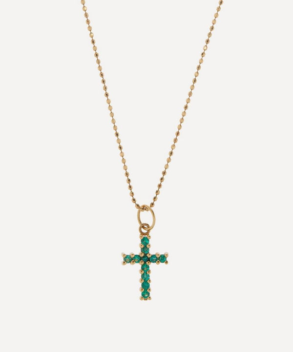 Andrea Fohrman 18ct Gold Emerald Pave Cross Pendant Necklace