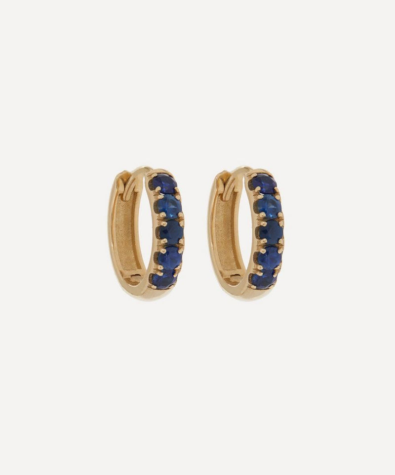 Andrea Fohrman 14ct Gold Chubby Blue Sapphire Pave Huggie Hoop Earrings