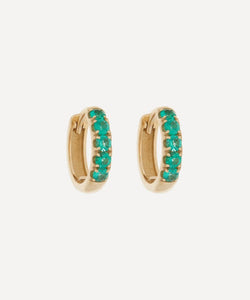 Andrea Fohrman 14ct Gold Chubby Emerald Pave Huggie Hoop Earrings