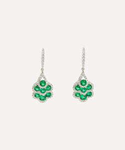 Kojis 18ct White Gold Emerald and Diamond Fan Earrings