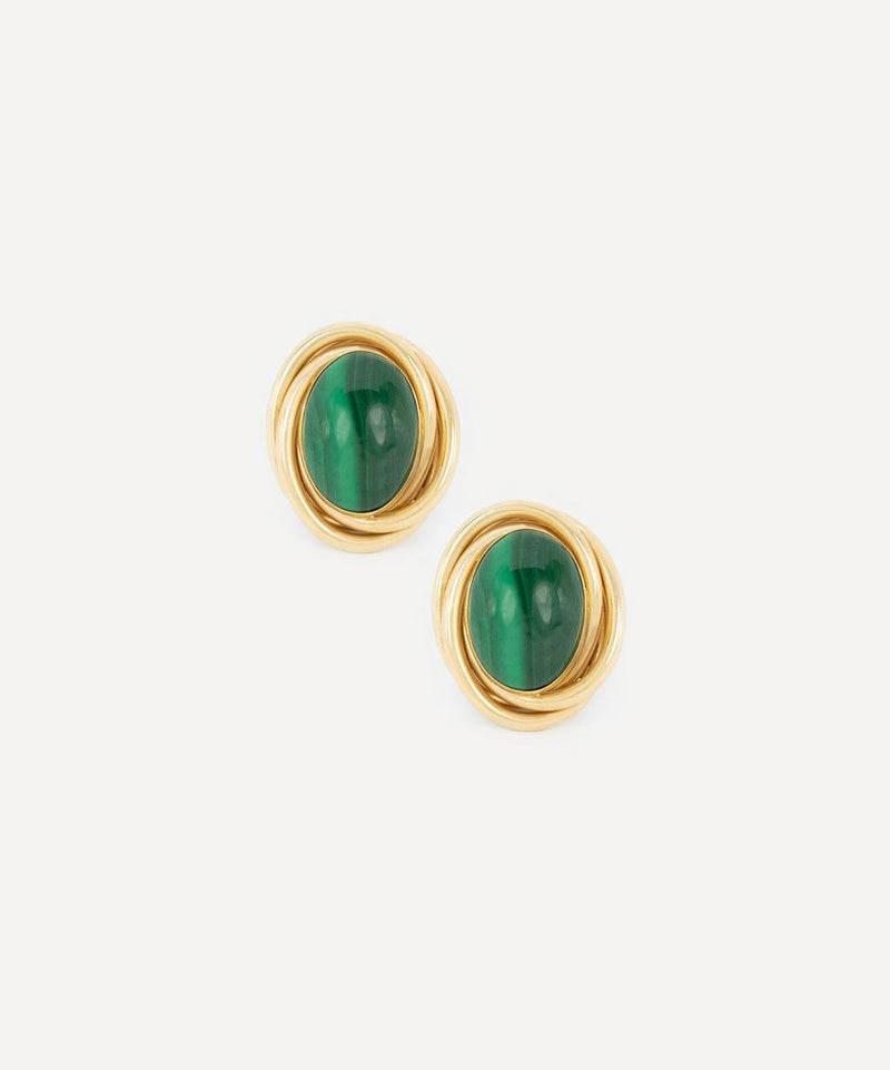 Kojis 14ct Gold Vintage Malachite Stud Earrings