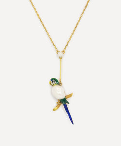 Kojis 15ct Gold Antique Enamel Parrot Pendant Necklace