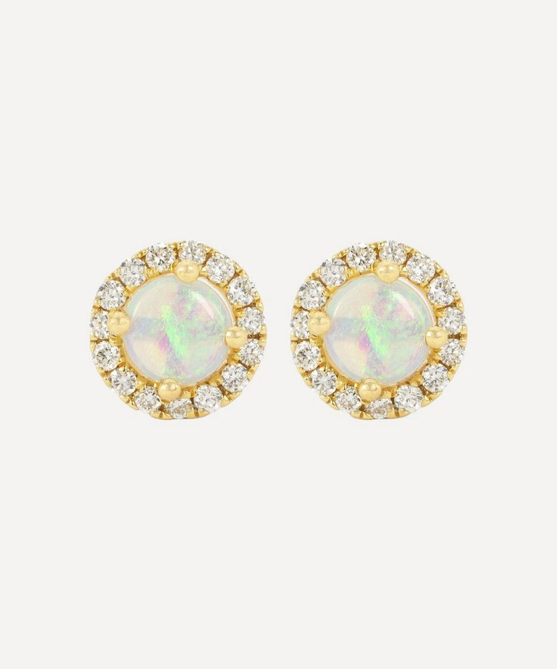 Kojis 18ct Opal and Diamond Halo Cluster Stud Earrings