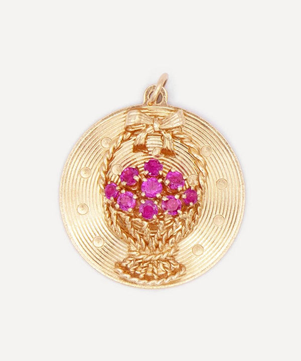 Kojis 14ct Gold Vintage Ruby Basket Charm