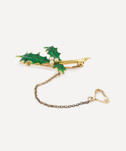 Kojis 15ct Gold Edwardian Enamel Holly Brooch