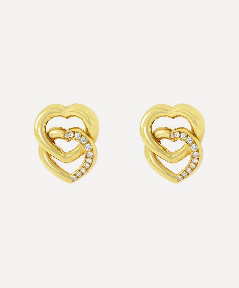 Kojis 18ct Gold Diamond Set Double Heart Earrings