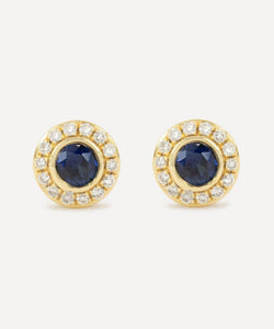 Kojis 18ct Gold Sapphire and Diamond Cluster Stud Earrings