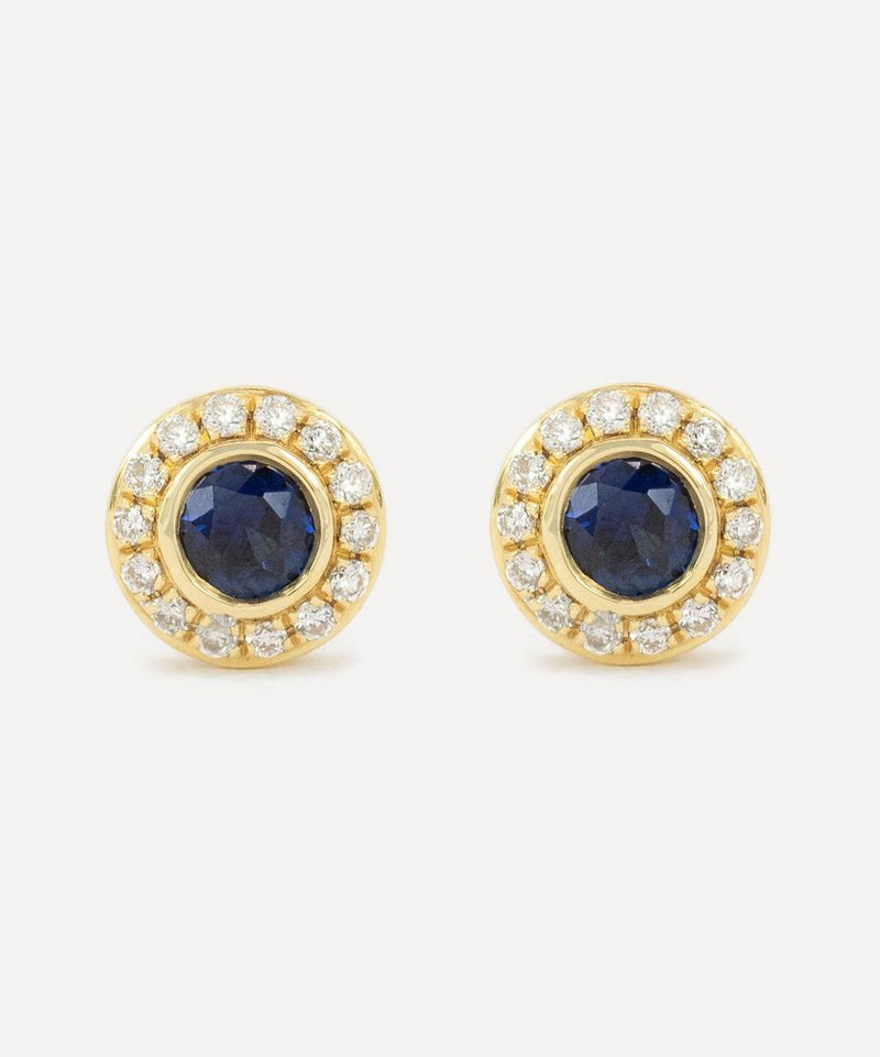 Kojis 18ct Gold Sapphire and Diamond Cluster Stud Earrings