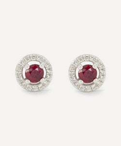 Kojis 18ct White Gold Ruby and Diamond Cluster Stud Earrings