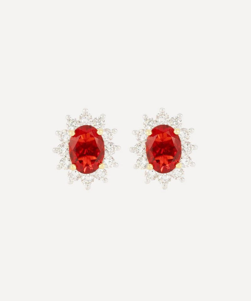 Kojis 18ct Gold Fire Opal Cluster Stud Earrings