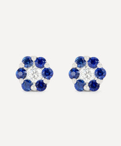 Kojis 18ct White Gold Sapphire and Diamond Flower Cluster Earrings