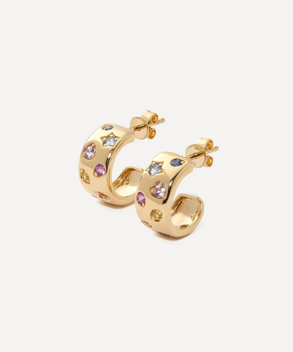 Roxanne First 14ct Gold Rainbow Sapphire Confetti Hoop Earrings