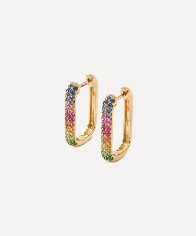 Roxanne First 14ct Gold Rainbow Ombre Oval Hoop Earrings