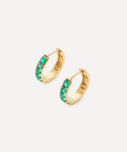 Andrea Fohrman 14ct Gold Emerald Pave Huggie Hoop Earrings