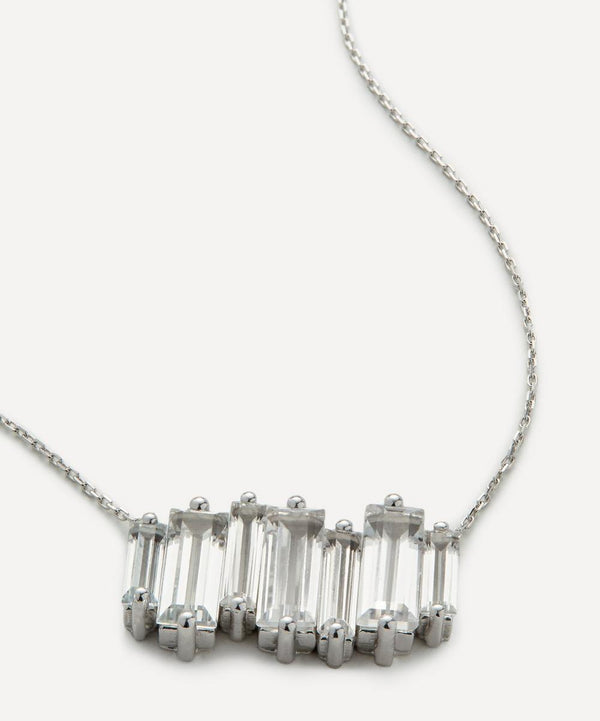 Suzanne Kalan 14ct White Gold White Topaz Bar Pendant Necklace