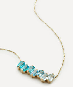 Suzanne Kalan 14ct Gold Ann Blue Ombre Bar Pendant Necklace