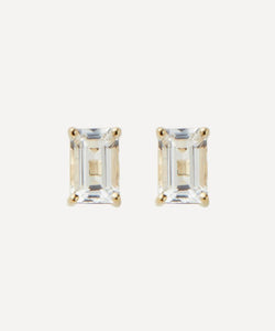 Suzanne Kalan 14ct Gold Emerald Cut White Topaz Stud Earrings