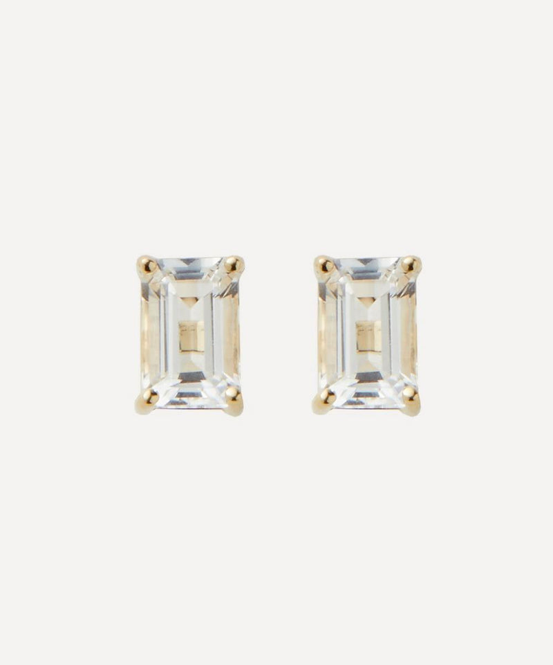 Suzanne Kalan 14ct Gold Emerald Cut White Topaz Stud Earrings