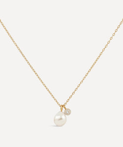 Dinny Hall 9ct Gold Large Freshwater Pearl and Diamond Bonbon Duo Pendant Necklace