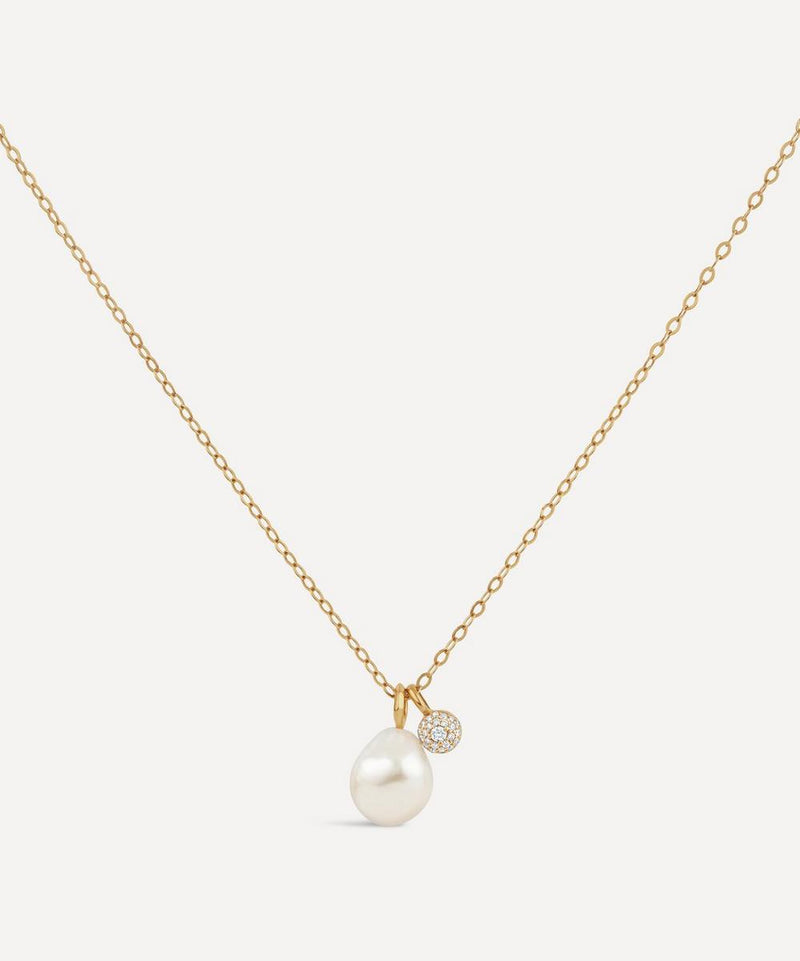 Dinny Hall 9ct Gold Large Freshwater Pearl and Diamond Bonbon Duo Pendant Necklace