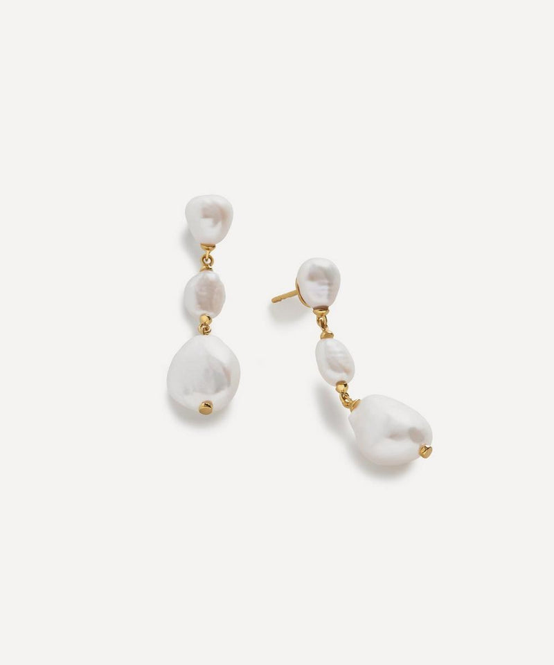 Monica Vinader 18ct Gold-Plated Vermeil Silver Nura Triple Pearl Drop Earrings