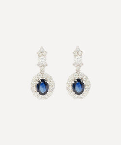 Kojis 14ct White Gold Sapphire and Diamond Cluster Drop Earrings