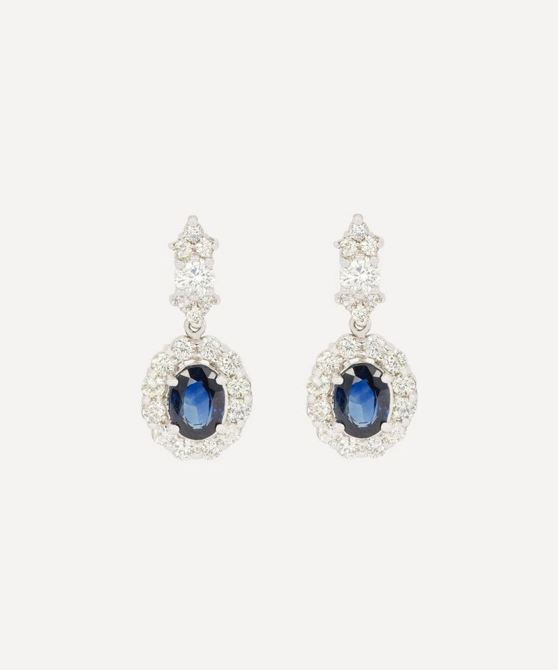 Kojis 14ct White Gold Sapphire and Diamond Cluster Drop Earrings