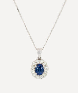 Kojis 14ct White Gold Sapphire and Diamond Cluster Pendant Necklace