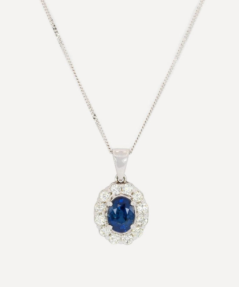 Kojis 14ct White Gold Sapphire and Diamond Cluster Pendant Necklace