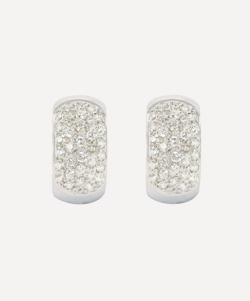 Kojis 18ct White Gold Vintage Diamond Huggie Hoop Earrings