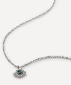 Roxanne First 14ct White Gold Mini Diamond Evil Eye Pendant Necklace