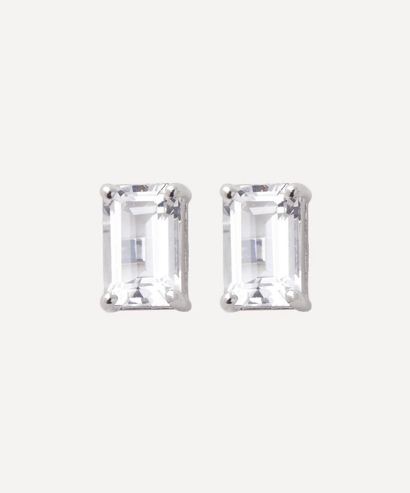 Suzanne Kalan 14ct White Gold Amalfi Emerald Cut White Topaz Stud Earrings