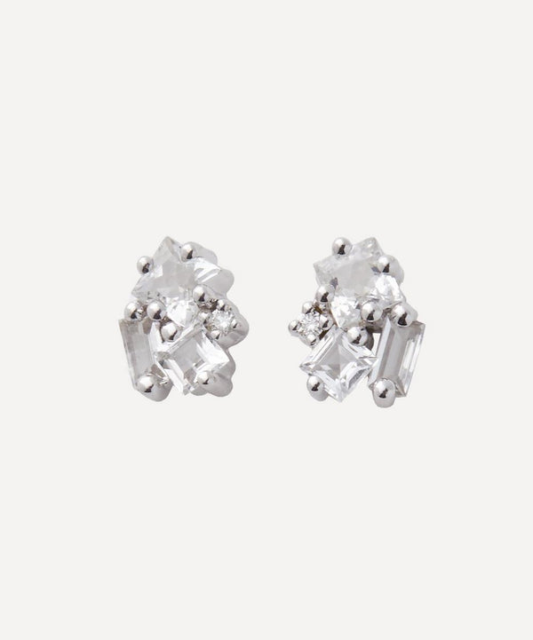 Suzanne Kalan 14ct White Gold Nadima White Topaz Stud Earrings