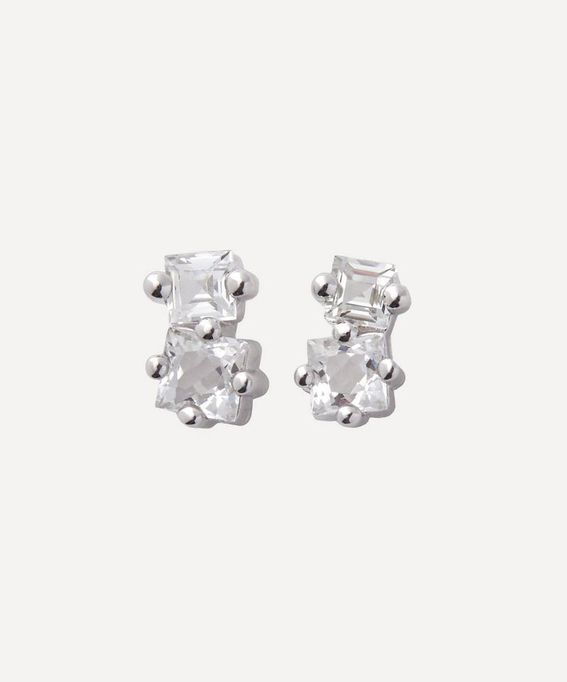 Suzanne Kalan 14ct White Gold Cierra White Topaz Stud Earrings