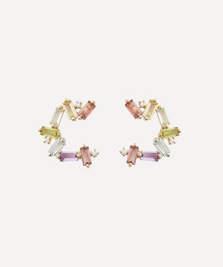 Suzanne Kalan 14ct Gold Amalfi Burst Pastel Sideways Hoop Earrings