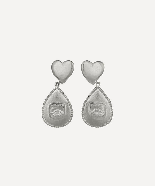 Alex Monroe Sterling Silver Bewitched Heart Eye Drop Earrings