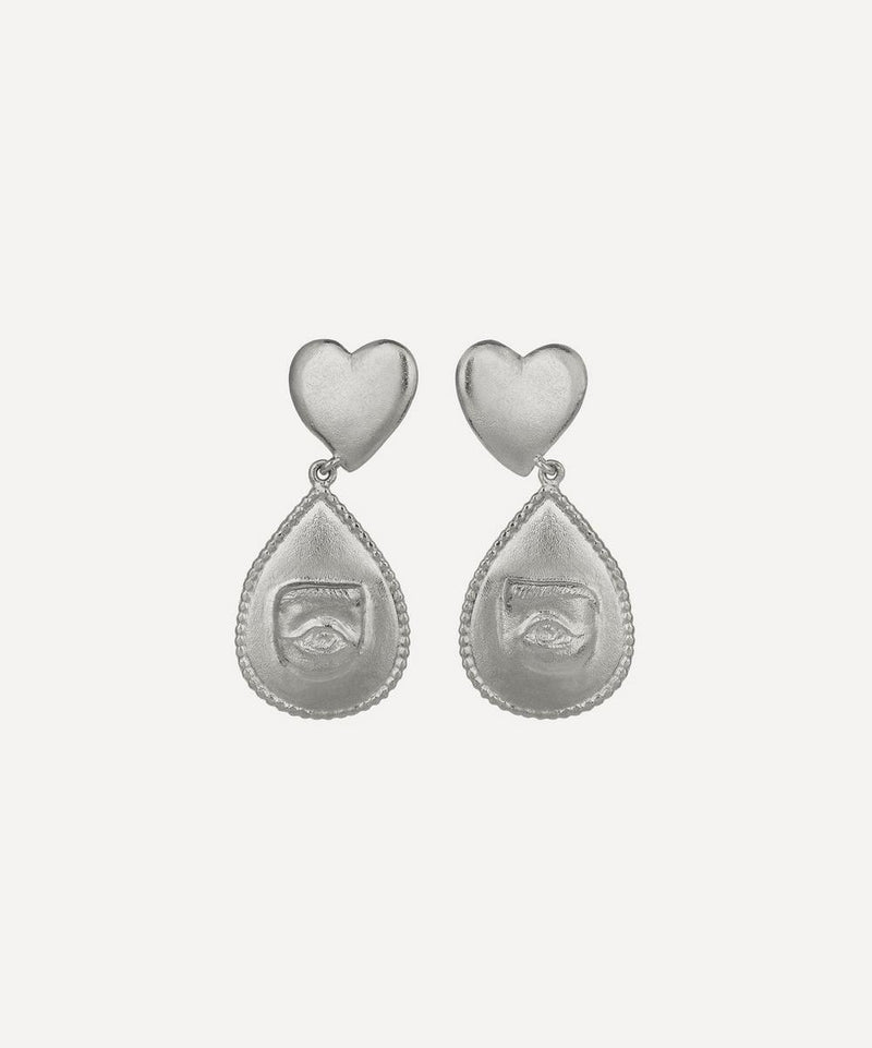 Alex Monroe Sterling Silver Bewitched Heart Eye Drop Earrings