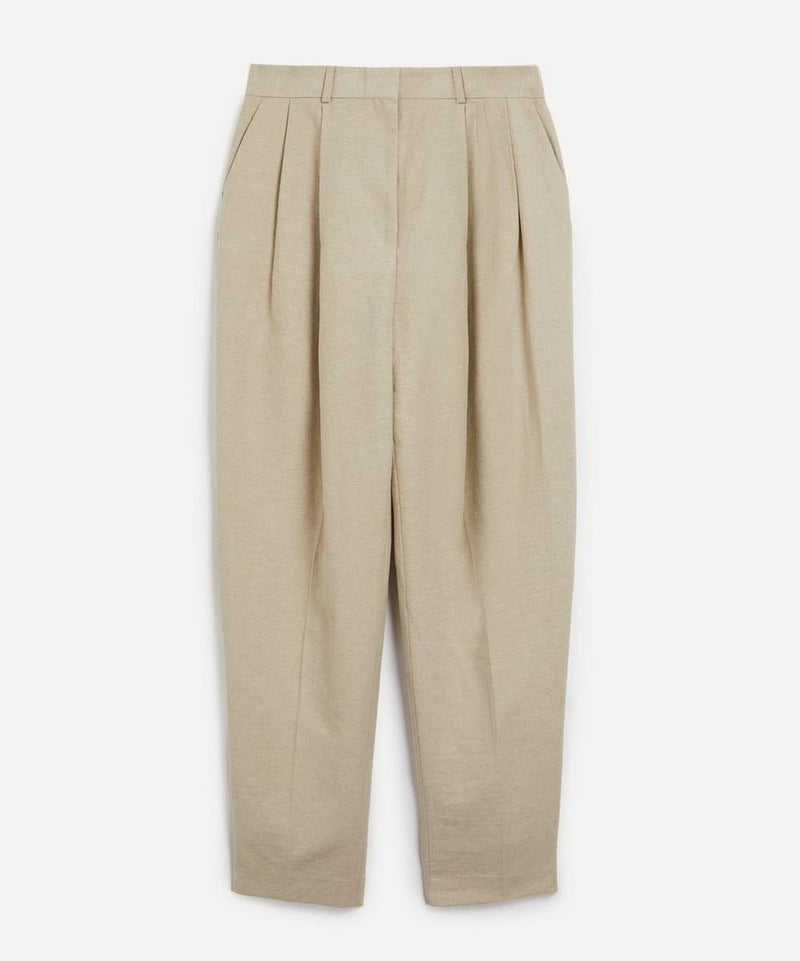 Toteme Double-Pleated Linen Tailored Trousers