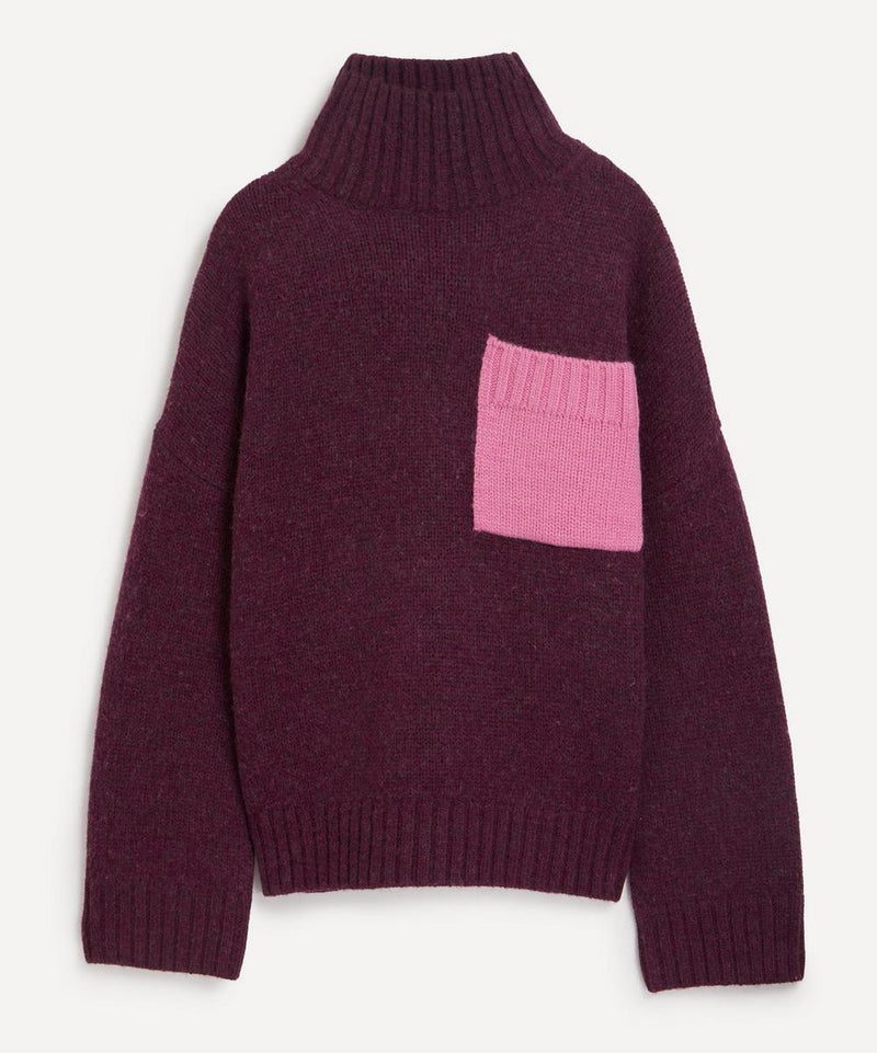 JW Anderson Burgundy Patch Pocket Turtleneck Jumper