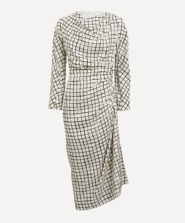 Dries Van Noten Chequered Asymmetric Ruched Silk Dress