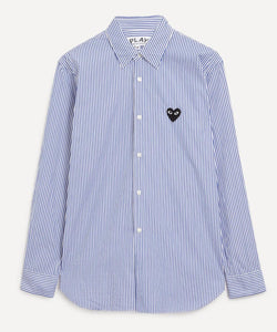 Comme des Garcons Play Blue Striped Black Heart Shirt