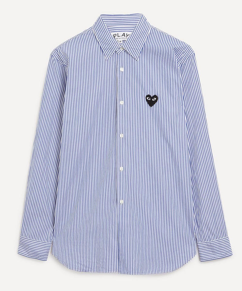 Comme des Garcons Play Blue Striped Black Heart Shirt