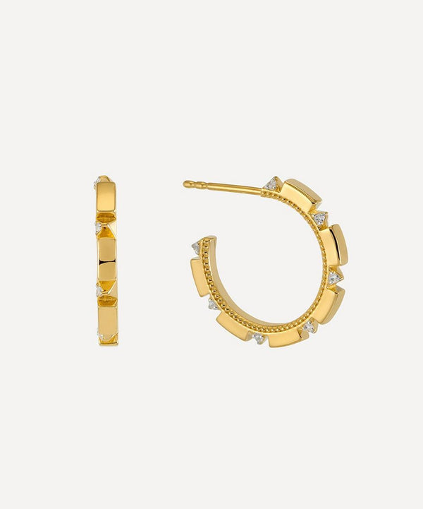 Rachel Jackson 22ct Gold-Plated White Topaz Arrow Spike Hoop Earrings