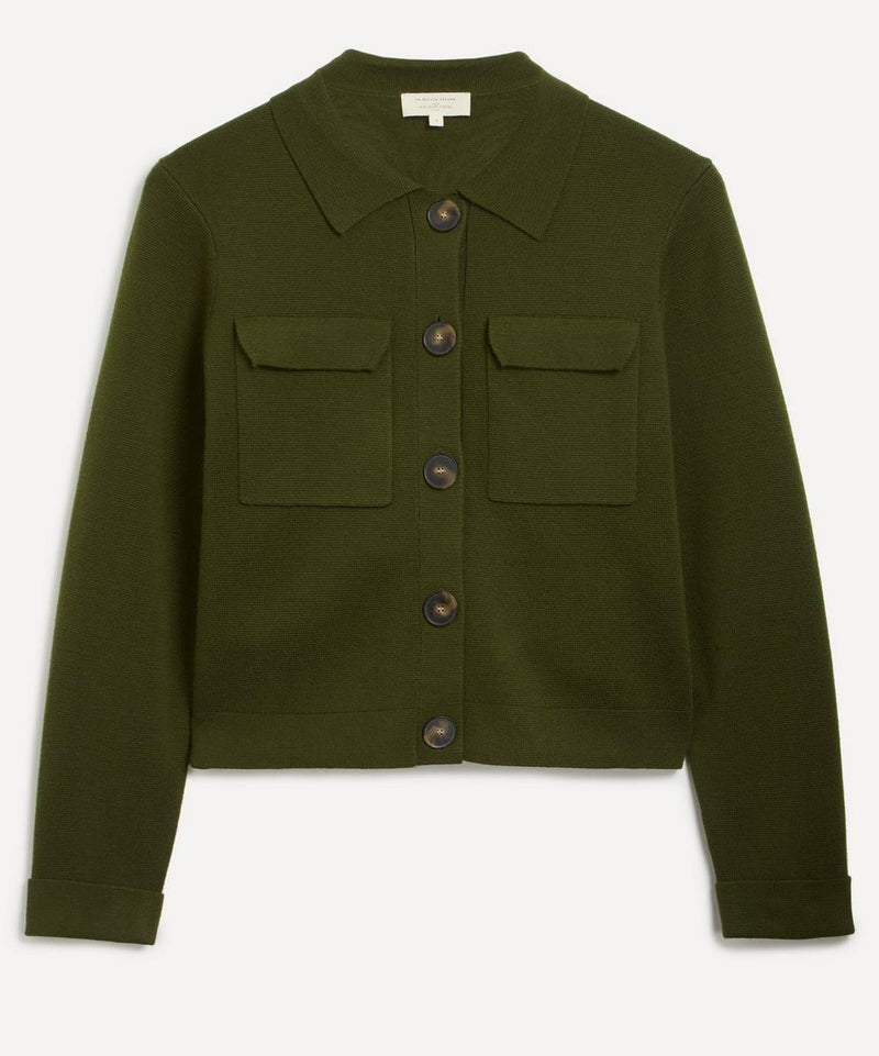 Sezane Betty Perfect Green Merino Wool Cardigan