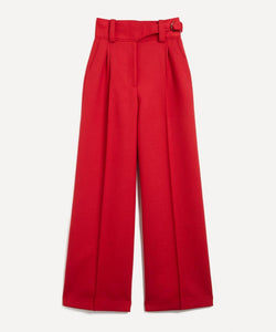 Sezane Aldo Red High-Waisted Wide Leg Trousers