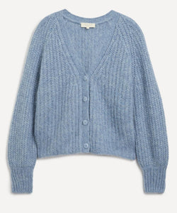 Sezane Basile Vintage Blue Alpaca-Wool Rib-Knit Cardigan